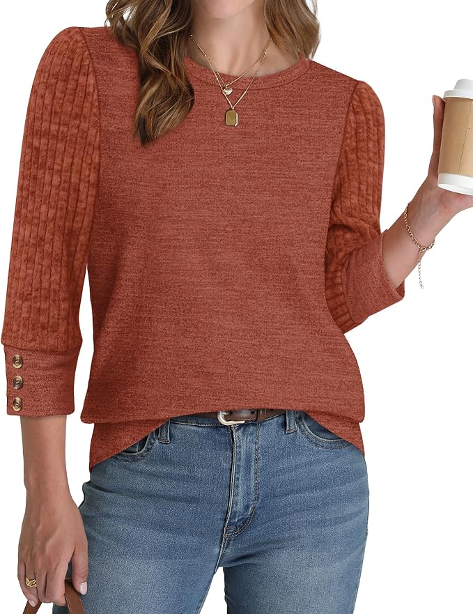 WIHOLL 3/4 Length Sleeve Womens Tops Sweaters Shirts Lightweight Spring Outfits 2026 Winter Clothing S-2XL