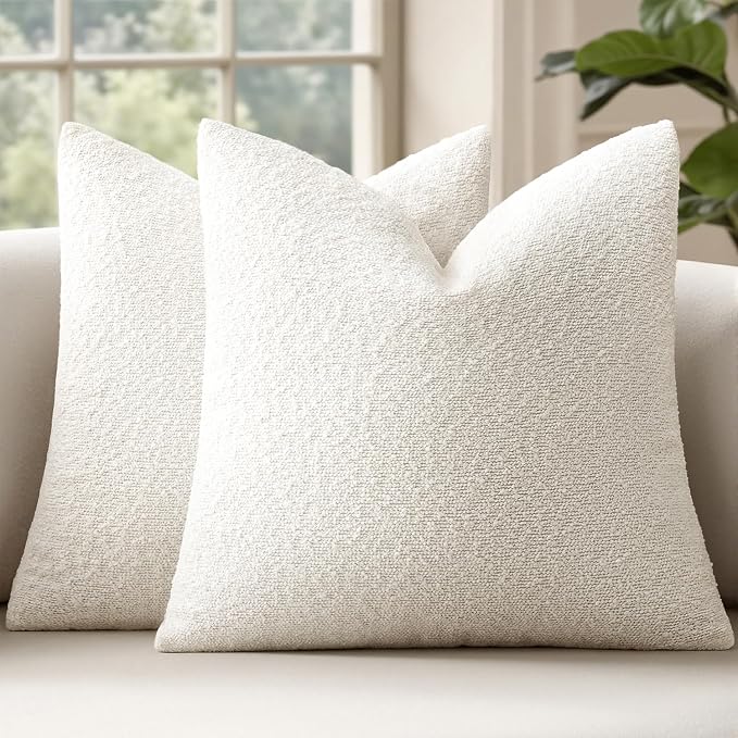 MIULEE 20x20 Decorative Lumbar Boucle Couch Pillow Covers White | Set of 2 Textured Neutral Throw Pillow Covers, Accent Solid Pillowcases, Sofa Living Room Home Decor