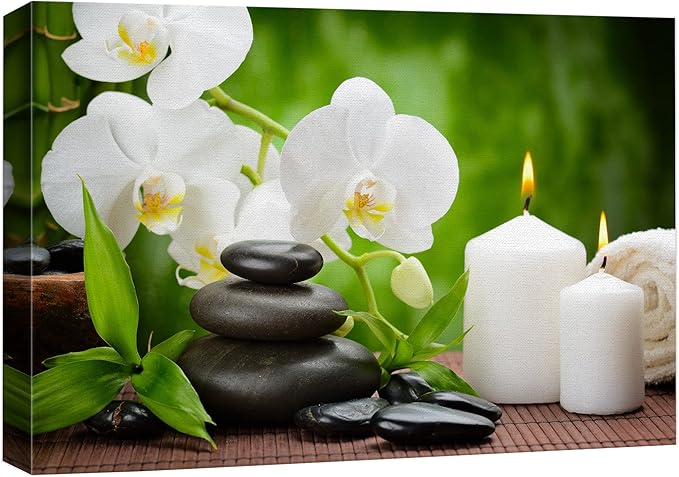 wall26 Canvas Print Wall Art Basalt Stones & Orchids on Wood Panel Nature Floral Photography Realism Rustic Colorful Multicolor Ultra for Living Room, Bedroom, Office - 16"x24"