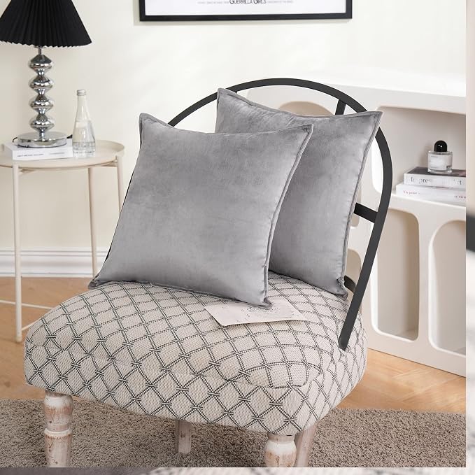 JIAHANNHA Velvet Grey Throw Pillow Covers 22”x22”Pack of 2 Soft Decorative | Square Cushion Covers for Couch Sofa Bed Livingroom Car Home Decor,55x55Cm