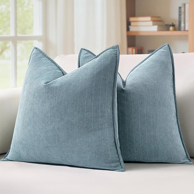 MIULEE Pack of 2 Dusty Blue Euro Shams Chenille Pillow Covers 26x26 Inch | Decorative Soft Couch Throw Pillows,Farmhouse Cushion Covers,Elegant Design for Sofa,Bed,Living Room,Summer Decor