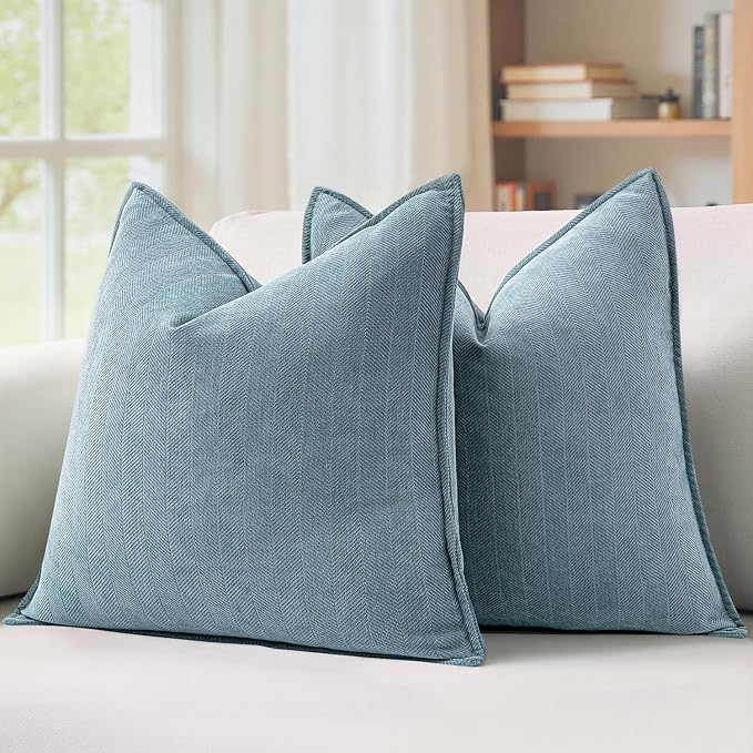 MIULEE Pack of 2 Dusty Blue Decorative Chenille Pillow Covers 20x20 Inch | Soft Couch Throw Pillows,Farmhouse Cushion Covers with Elegant Design for Sofa,Bedroom,Living Room,Spring Home Decor
