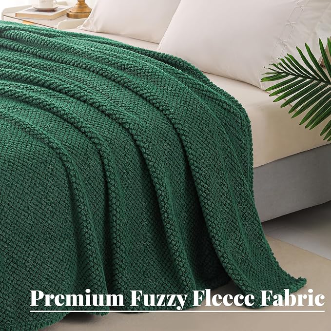 Whale Flotilla Soft Fleece Twin Size Bed Blanket, Emerald Green | 60x80 Inch, Suitable for Bed, Fluffy Fuzzy Jacquard Blankets for All Season, Lightweight and Cozy