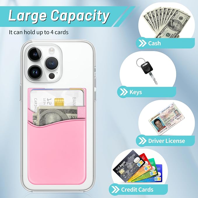 SHANSHUI Card Holder for Back of Phone, Ultra Slim Double Silicone Phone Card Holder Adhesive Stick on Wallet Pocket Pouch Seelves Compatible for iPhone and Android Phones (Multi-Colors/10pcs)