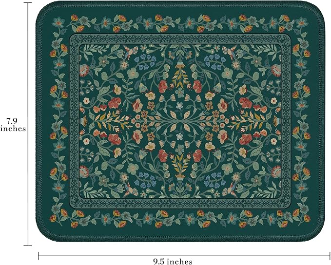 iCasso Aesthetic Small Mouse Pad, 9.5x7.9in,Home Office,Deep Green | Mini Portable Travel Mousepad, Anti-Slip and Comfortable Cloth Mouse Mat with Stitched Edges for Computer, Home