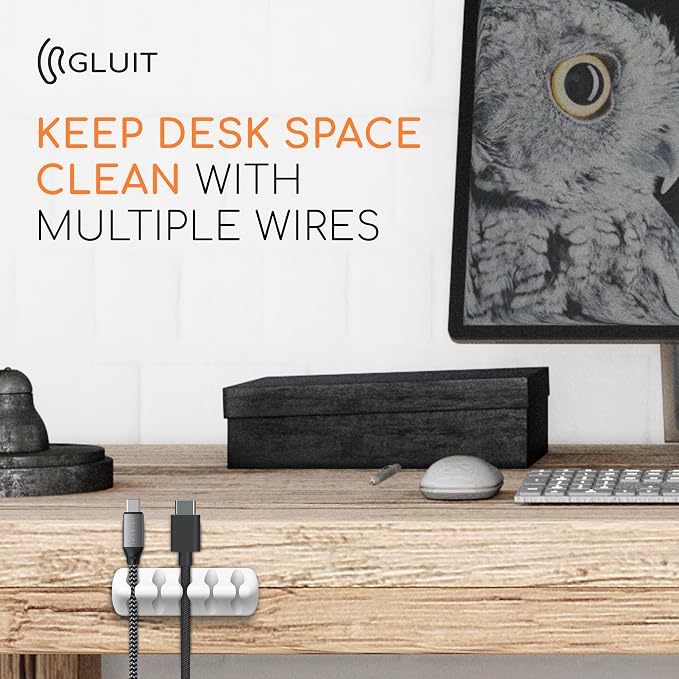 Cord Organizer for Desk, Nightstand Cable Holder, 20 Pack, Multislot, White | GLUIT Adhesive Charger Organizer, Cable Management for Desk Car Office Home College Dorm Room Cable Clips for Cords