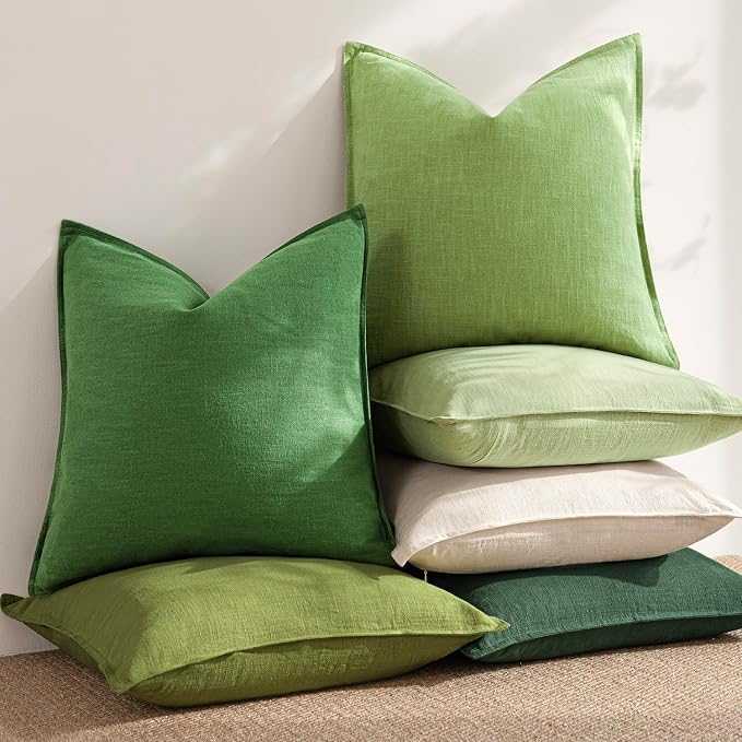 Foindtower Pack of 2, Decorative Linen Solid Throw Pillow Covers Soft Accent Lumbar Cushion Case Boho Farmhouse Pillowcase for Chair Couch Sofa Bedroom Living Room Home Decor 12 x 20 Inch Lime Green
