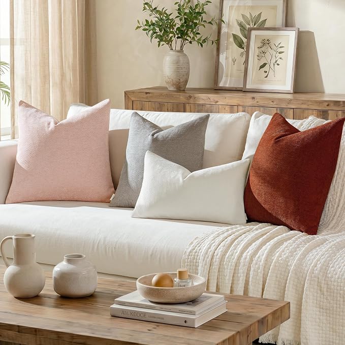 a moment Pack of 2 Decorative Chenille Throw Pillow Covers with Twill Cushion Covers for Sofa Living Room Couch Bed 20x20 Inch Light Pink