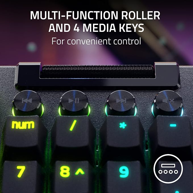 Razer BlackWidow V4 Pro Wired Mechanical Gaming Keyboard, Yellow Switches | Linear & Silent Switches, Doubleshot ABS Keycaps, Command Dial, 8 Dedicated Macro Keys, Chroma RGB, Snap Tap, Wrist Rest