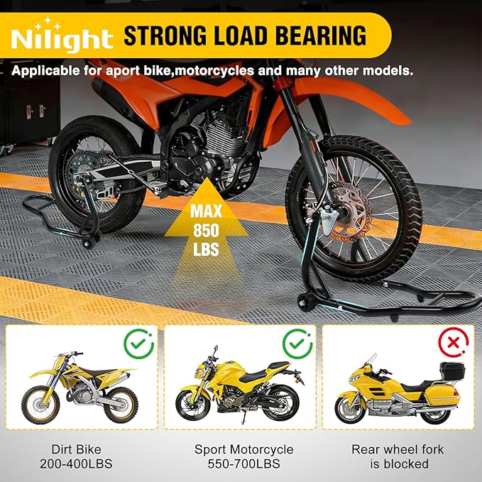 Nilight Universal Motorcycle Stand Lift 850lbs Front Rear Combo Stand Lift Stand Front Wheel Fork Stand Rear U+L Fork Swingarm Spool Stand for Most Yamaha Honda Kawasaki Suzuki Motorcycles
