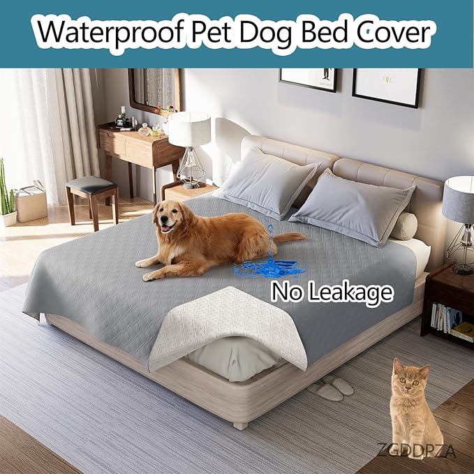 Dog Bed Cover Waterproof Microfiber Quilted Mattress Cover Pet Mat Silicon Non Slip 9 Size Furniture Protectors for Bed Sofa Couch (208 x 259 cm/82 x 102 in,Light Gray)
