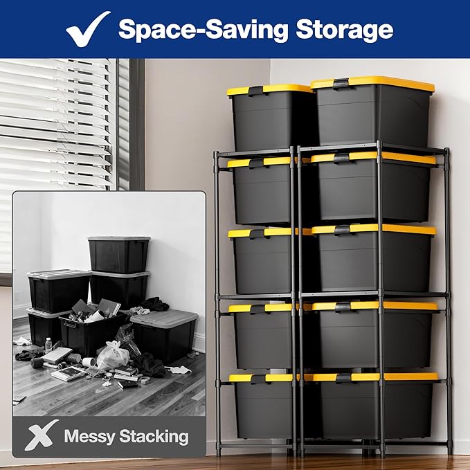 WORKPRO 2 Pack 5-Tier Tote Storage Rack, Heavy-Duty 27 Gallon Tote Storage Rack Holds 10 Totes, 1050 LBS Storage Bin Rack for Garage, Kitchen, or Basement, 30.5"x22.5"x69", Black