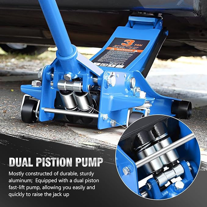 PM PERFORMOTOR Low Profile Hydraulic Trolley Service/Floor Jack, 3 Ton (6000 lbs) Capacity, Lifting Range 3"-20",Blue,PM-TOL-FJ30-BL