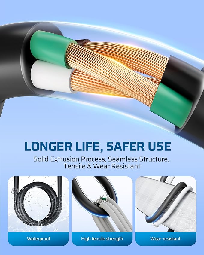 DEWENWILS Extension Cord 3ft, 14/3 SJTW Weatherproof Power Cable for Indoor Use, 3 Prong Heavy Duty Power Cord, NEMA 5-15P to NEMA 5-15R, Black, ETL Listed, 2 Pack
