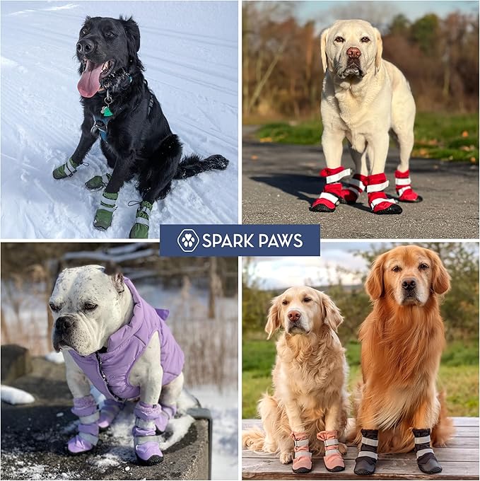 Spark Paws Dog Shoes, Waterproof Dog Boots for Medium to Large Dogs, Non Slip, Breathable Dog Booties and Paw Protectors - 4PCS Doggie Hiking Boots with Reflective Straps - Green - Size 7