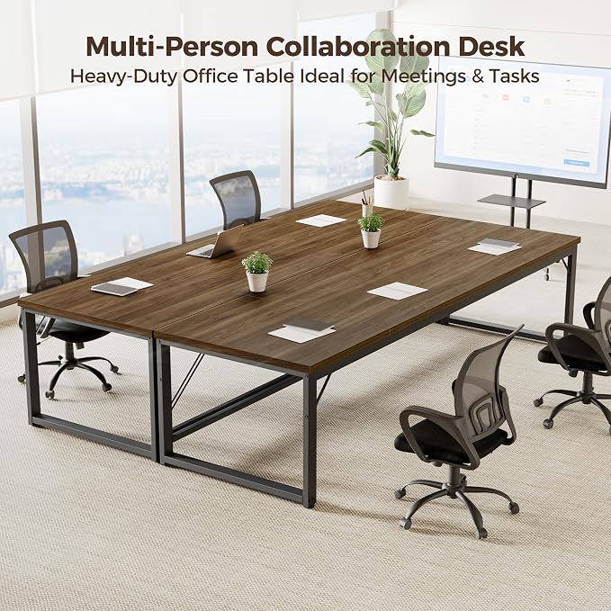 Mericonia 63x28 Inch Computer Desk, 1" Thick Large Office Table, Walnut | Modern Simple Style, Heavy Duty Industrial Frame, Large Study & Writing Table for Home Bedroom Work