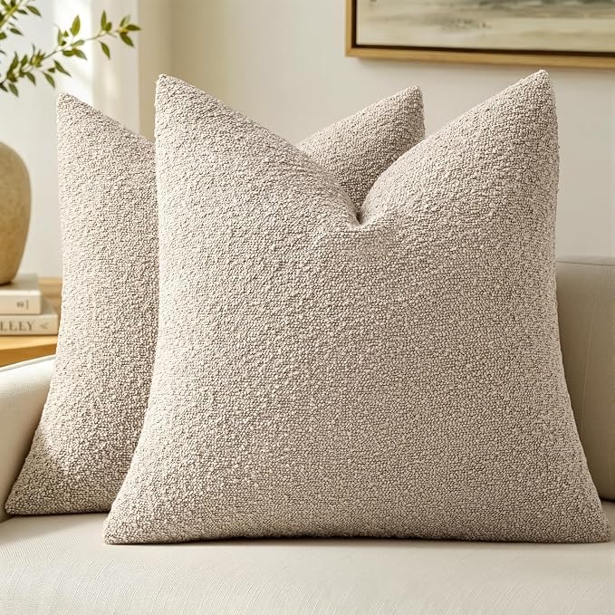 MIULEE 20x20 Decorative Lumbar Boucle Couch Pillow Covers Oatmeal | Set of 2 Textured Neutral Throw Pillow Covers, Accent Solid Pillowcases, Sofa Living Room Home Decor