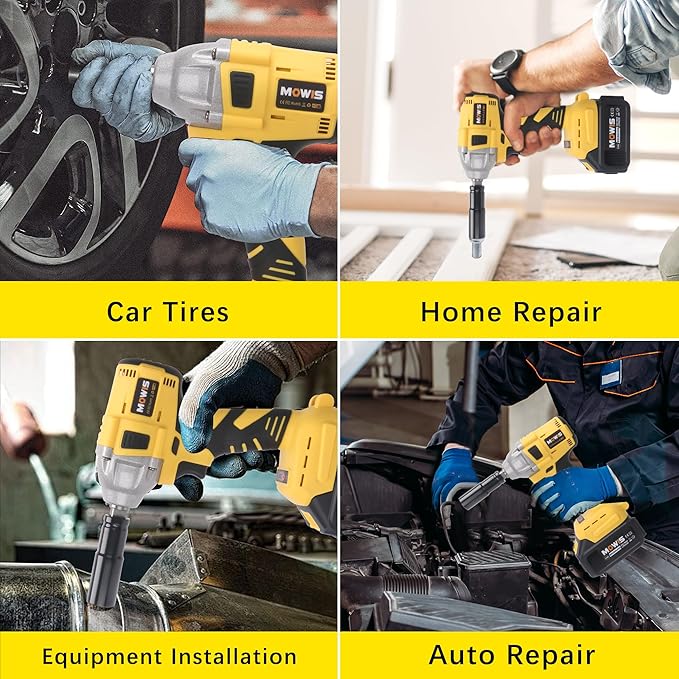 Mowis Cordless Impact Wrench 1/2 Inch 20V 400Nm Brushless Power Impact Gun, 2200rpm Speed, 4.0Ah Li-ion Battery, 4 Impact Sockets, Fast Chargers, Tool Box