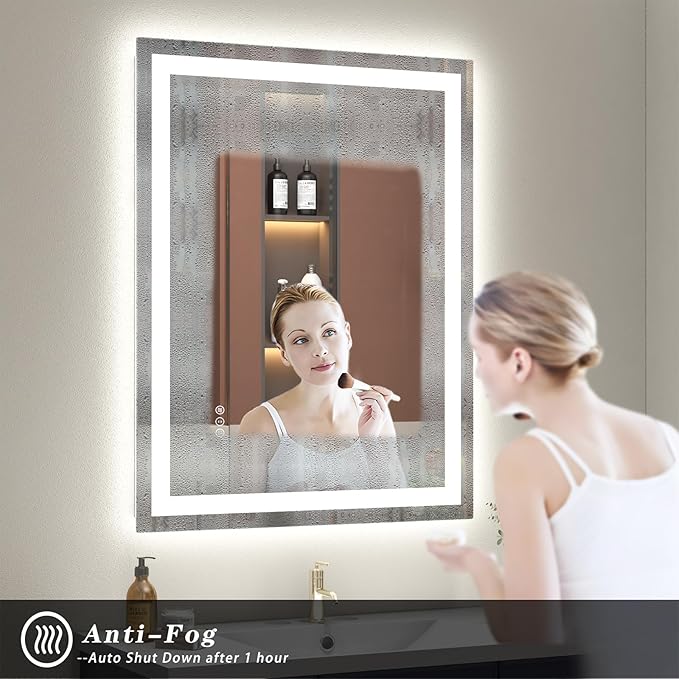 32x36 Lighted Mirror for Bathroom Wall, Smart Illuminated Vanity Mirror with Lights, Dimmable, Anti-Fog (Front Lights + Backlit)