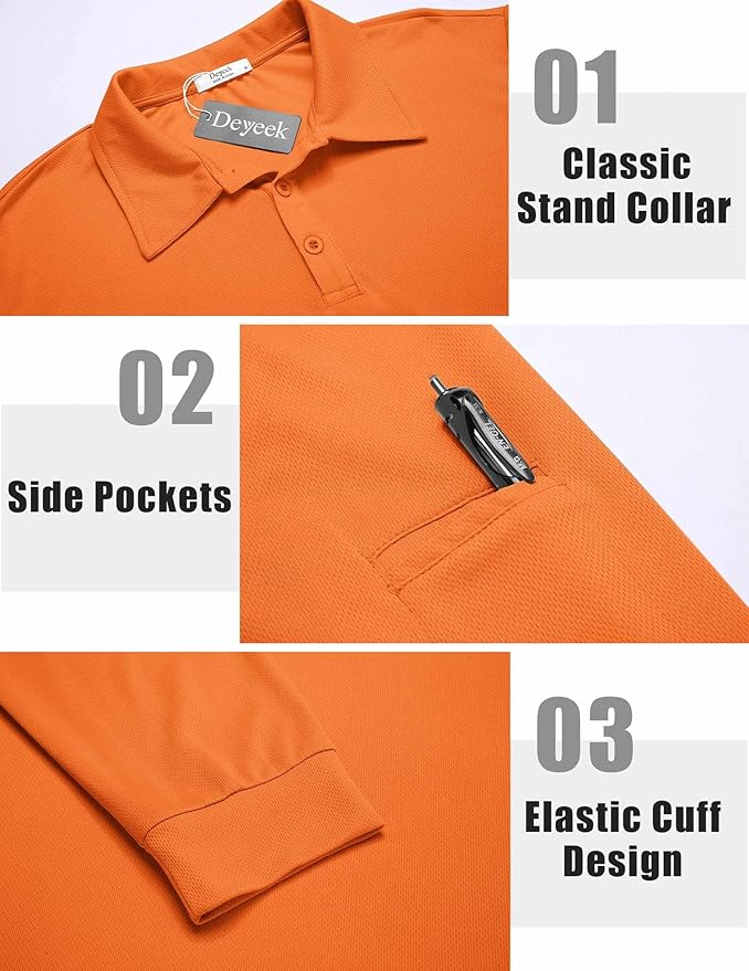 Deyeek Men's Polo Shirts Long Sleeve Golf Polo Shirts for Men Quick Dry UPF 50+ Sun Protection Polos Casual Collared Shirts
