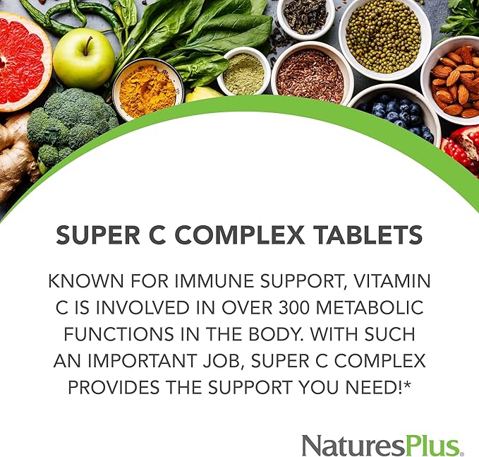 NaturesPlus Super C Complex, Sustained Release - 180 Tablets - 1000mg Vitamin C + 500mg Bioflavonoids - Vegetarian, Gluten Free - 180 Servings