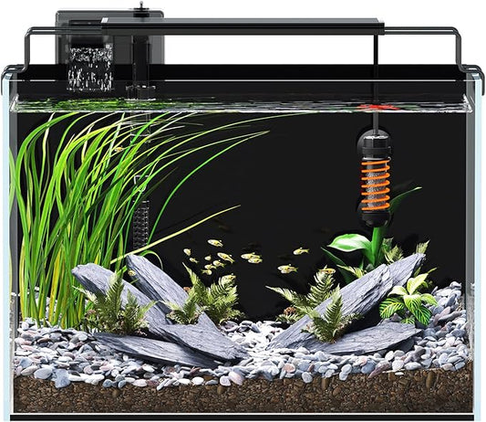 5 Gallon Fish Tank Aquarium Kit with Filter, Heater, LED Light with Timer, Siphon Vacuum Cleaner, Lid, Self-Cleaning Glass Rimless Betta Tank