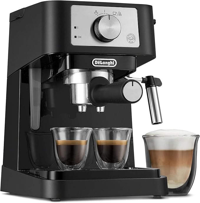 De'Longhi Stilosa Compact Manual Espresso Machine, Manual Milk Frother | #1 Worldwide Espresso Machine Maker, 15 Bar Pump Pressure, Stainless Steel Boiler, Frother, Compact Design