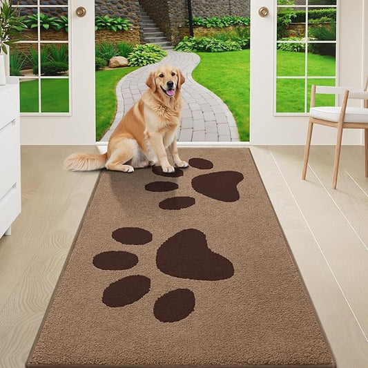 Buganda Dog Door Mat for Muddy Paws, Absorbent Dirt Trapper Washable Indoor Doormats, Non Slip Low-Profile Mud Mat for Dogs, Front Entrance Doormat for Inside Floor (59x24 Inches, Beige)