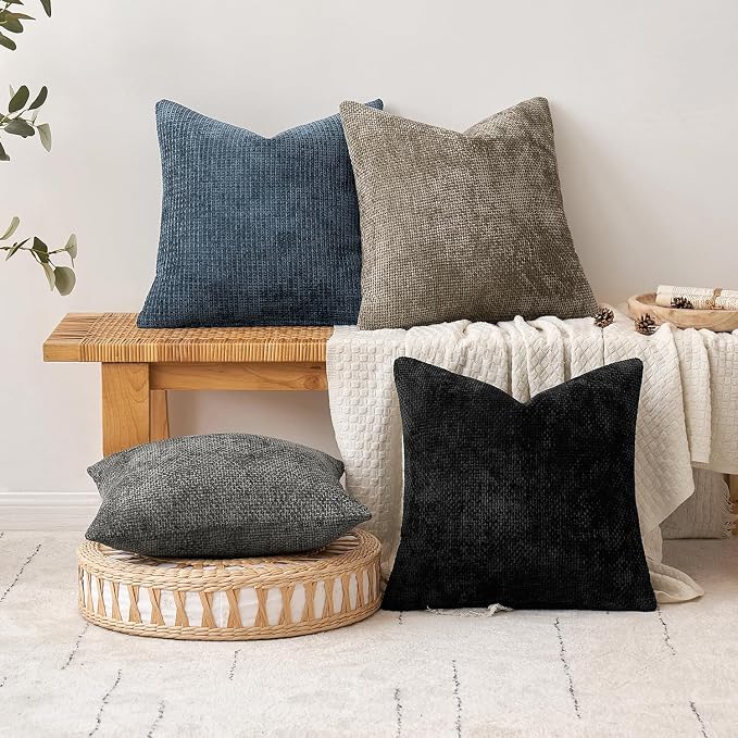 MIULEE Decorative Couch Throw Pillow Covers 20x20 Inch Navy Blue 2 Pack | Coastal Modern Boho Accent, Soft Chenille Pillow Covers, Farmhouse Cushion Cases for Home Decor Bed Sofa Living Room