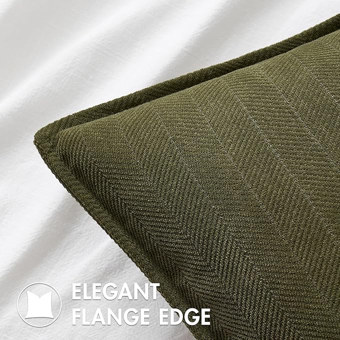 MIULEE Pack of 2 Olive Green Decorative Chenille Pillow Covers 16x16 Inch | Soft Couch Throw Pillows,Farmhouse Cushion Covers with Elegant Design for Sofa,Bedroom,Living Room,Spring Home Decor