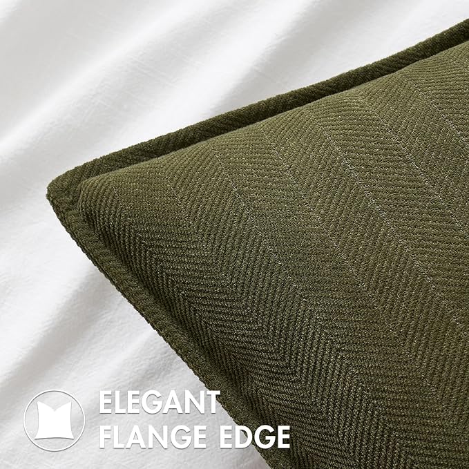MIULEE Pack of 2 Olive Green Euro Shams Chenille Pillow Covers 24x24 Inch | Decorative Soft Couch Throw Pillows,Farmhouse Cushion Covers,Elegant Design for Sofa,Bed,Living Room,Summer Decor