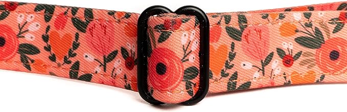 Lucy & Co. Posy Pink Dog Collar - Durable Lightweight Designer Collar for Pets - Adjustable Metal Safety Buckle - Coral Pink Floral - Medium