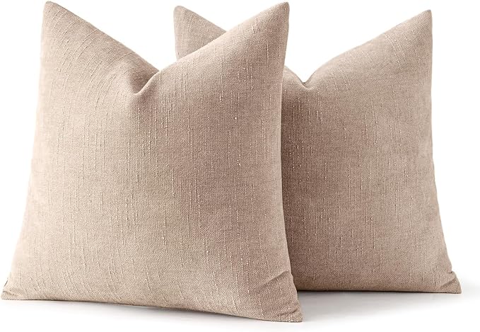 MIULEE Textured Chenille Throw Pillow Covers 18x18 Inch Irish Cream | Pack of 2 Decorative Soft Throw Pillows, Solid Textured Cushion Covers, Modern Home Decor for Couch Sofa Bedroom Living Room