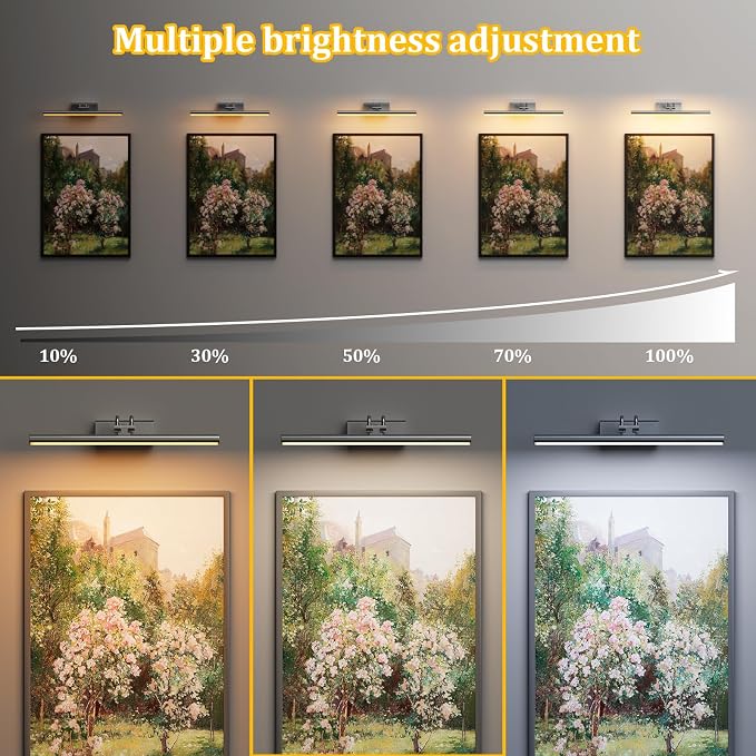 Battery Operated Picture Light for Wall, Grey, 13.8", Remote Control | 4000mAh Cordless,Grey Wall Light, Magnetic for Easy to Charge,Timers, Display for Gallery Living Room Bedroom