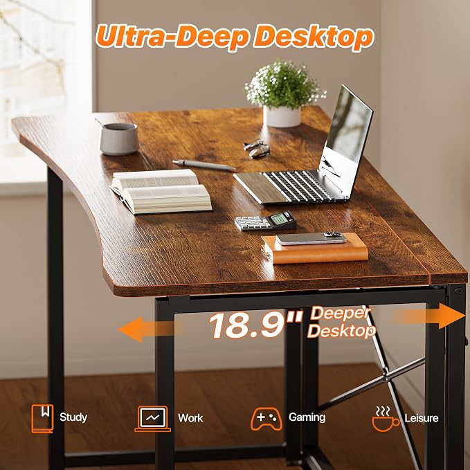 Huuger Folding Desk for Small Spaces, 31.5 Inch Foldable Computer Table, Easy Assembly, for Home Office, Study, Bedroom, Dorm, Space Saving, Small Writing Work Office Computer Desk, Rustic Brown
