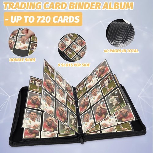 GERMUN 9 Pocket Card Binder - Premium Zip Trading Card Album for MTG, TCG & Sports Cards | Blue, 720 Double-Sided Pockets