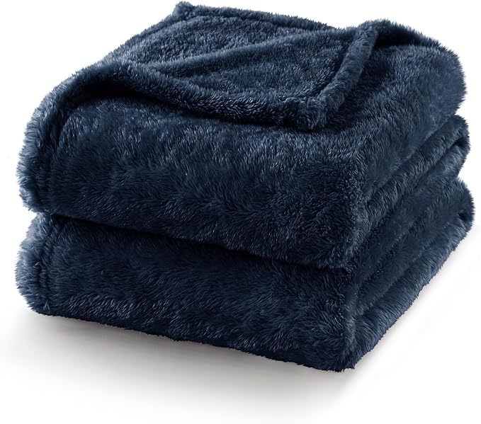 Exclusivo Mezcla Fuzzy Plush Fleece Bed Blanket Queen Size, Navy Blue | 90x90 Inches, Super Soft and Cozy Bed Blanket, Fluffy Decorative Bedding for Livingroom, Bedroom, All Season