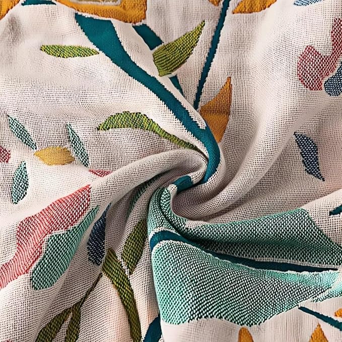 Boho Throw Blanket for Bed 100% Cotton Bohemian Blankets Ultra Soft Woven Muslin Decorative Blankets All Seasons Vintage Quilt Knitted Blanket for Sofa Chair(Yellow, 50"x60")