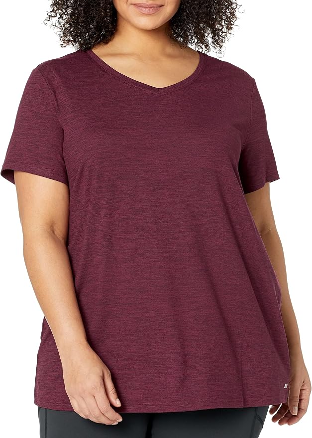 Amazon Essentials Women's Active Quick Dry Tech Stretch Short-Sleeve V-Neck T-Shirt (Available in Plus Size), Pack of 2