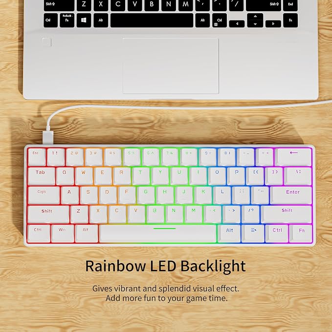 Newmen GM611 Mechanical Keyboard,LEDBacklit Wired Gaming Keyboard RedSwitch | Compact Portable,Mini 61 Keys,LED Backlit,60 Percent Mechanical Keyboard,White Keycaps,Windows Laptop PC,Linear Red Switches