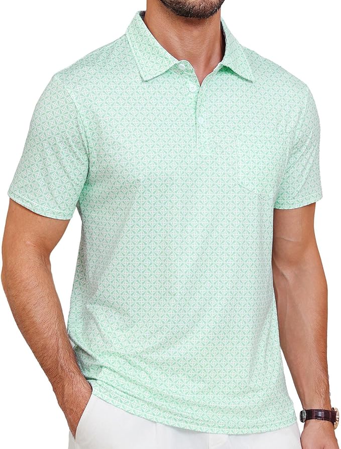 Lexiart Mens Golf Shirt Short Sleeve Dry Fit Print Moisture Wicking Performance Patterns Collared Polo Shirt with Pocket