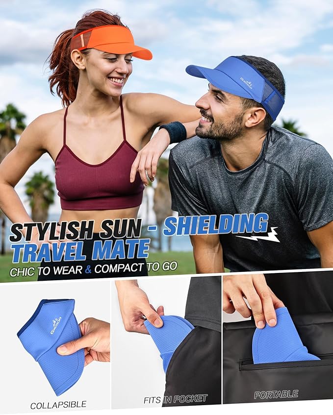 GXCROR Sports Sun Visor Hat Men Women, Lightweight Breathable Quick Dry Sports Sun Hat for Running Golf Tennis