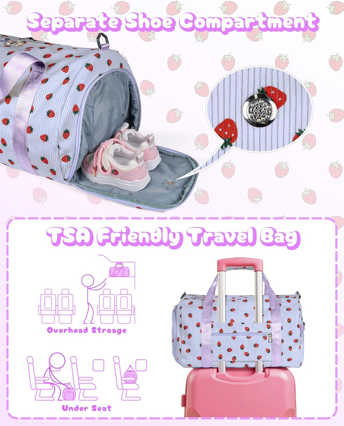 Skiennix Tween Girl Gym Bag - Personalized Duffle with Shoe Compartment & Makeup Bag | Monogram Travel Tote (Letter V)