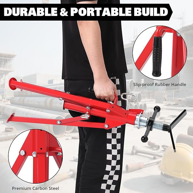 Heavy-Duty Pipe Jack Stand V-Head Bracket Load Capacity 2500 LBS Suitable for 1/8“ to 12” Pipes 28“ to 52” Adjustable Height Folding Legs for Welding Threading Hole Cutting