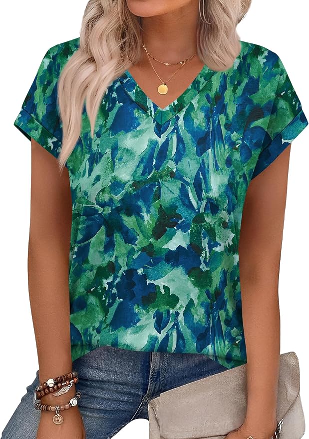 Rapbin Womens Summer Tops Women Blouses Dressy Casual V Neck T Shirts Short Sleeve Spring Tops for Women