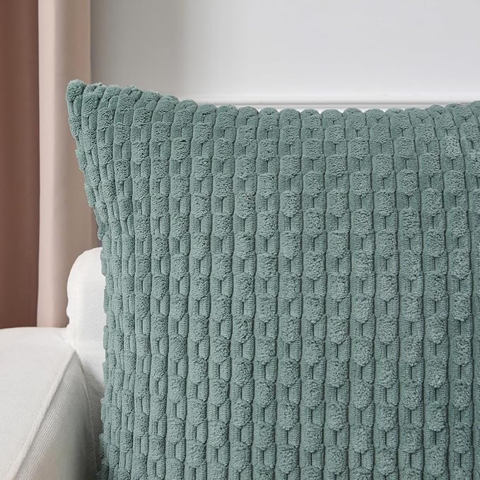 Kevin Textile Soft Corduroy 14"x20" Lumbar Pillow Cover 1 Pack, Teal Green | Boho Stripe Plush Corduroy Decorative Oblong Cushion Cover Modern Farmhouse Home Decor for Sofa Couch Bed Chair