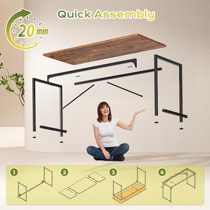 PRAISUN 47 Inch Computer Desk, Home Office Desk with Spacious Desktop, Rustic Brown