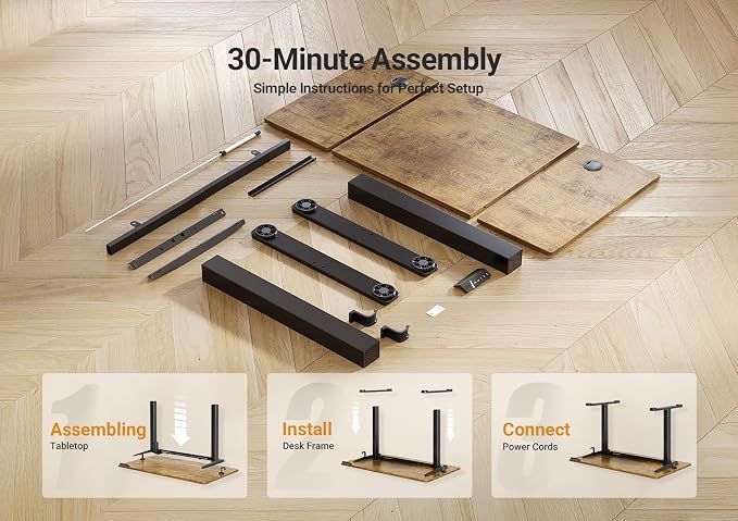 YDN 63 x 24 Inch Rustic Brown Electric Standing Desk | Adjustable Height, Sit Stand, Cable Management, Ergonomic, Home Office