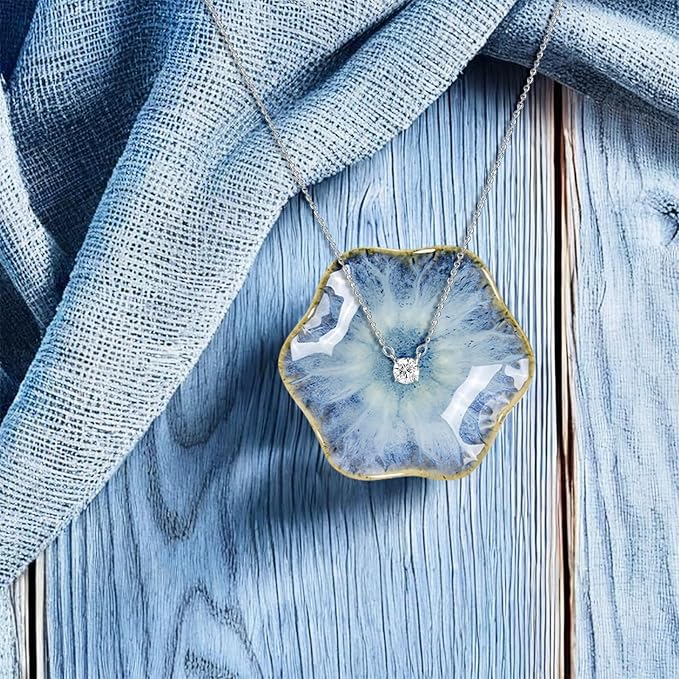 2Pcs Ceramic Jewelry Dish - Lotus Leaf Shape, for Ring Holder Necklace Small Key, Suitable for Mother Friend Sister, Gifts for Women, Cute Plate Trinket Tray, Home Decor (Light Blue & Blue)