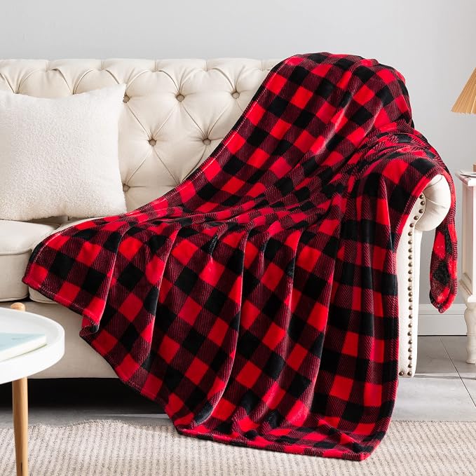 BEDELITE Plaid Fleece Twin Blanket, Red & Black Buffalo 60x80 Inches | 100% Polyester Microfibe, Soft Cozy, Lightweight Warm, Classic Buffalo Plaid, Room Decor, Machine Washable, for Couch Bed